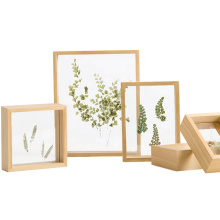 High Quality custom Double transparent Glass Natural Wood Color Modern 5x7 Plant Floating Picture Frames For Tabletop Decor